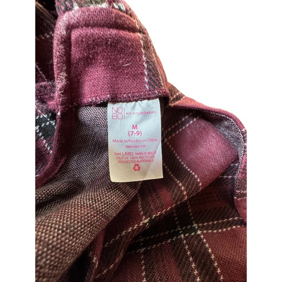 No Boundaries Plaid Overall Dress Girls Size Medium M 7 9 Burgundy Knee Length - Picture 3 of 3
